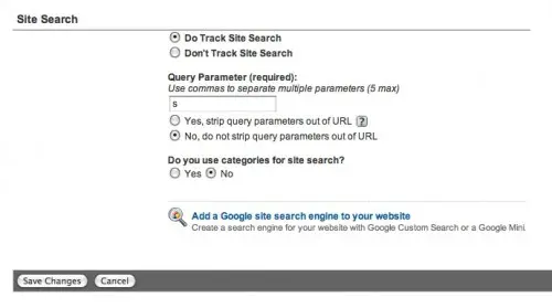 Google Analytics Site Search Screen