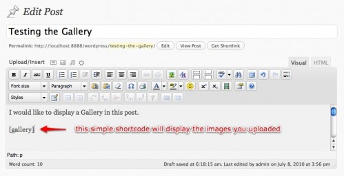 using the WordPress image gallery shortcode