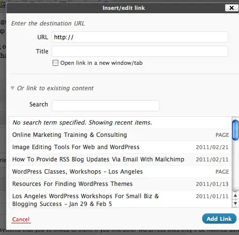 WordPress 3.1 Internal Linking